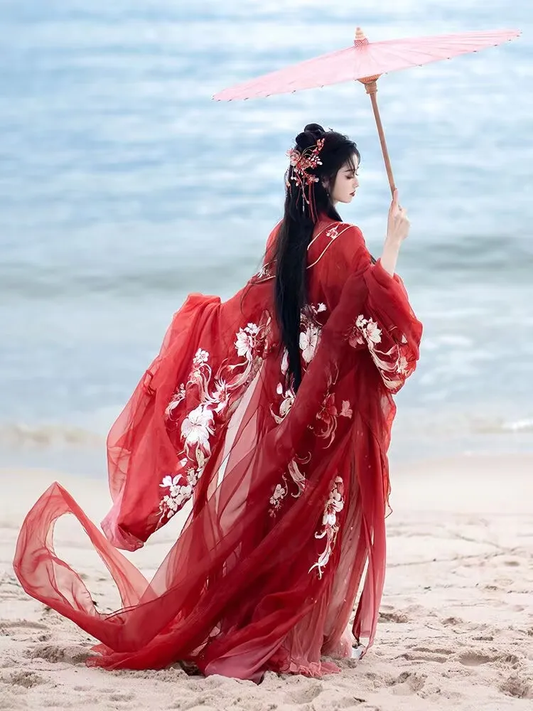 Hanfu 드레스 여성 중국어 빨간색 수 놓은 Hanfu 드레스 여성 할로윈 무대 공연 코스프레 의상 파티 복장 Hanfu Suit