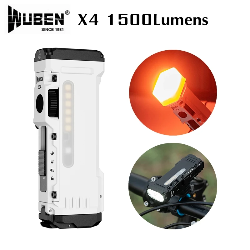 WUBEN X4 EDC مصباح يدوي قابل لإعادة الشحن 1500 لومن مقاوم للماء متعدد الوظائف أبيض RGB ضوء الشعلة المحمولة مع بطارية 3400 مللي أمبير في الساعة