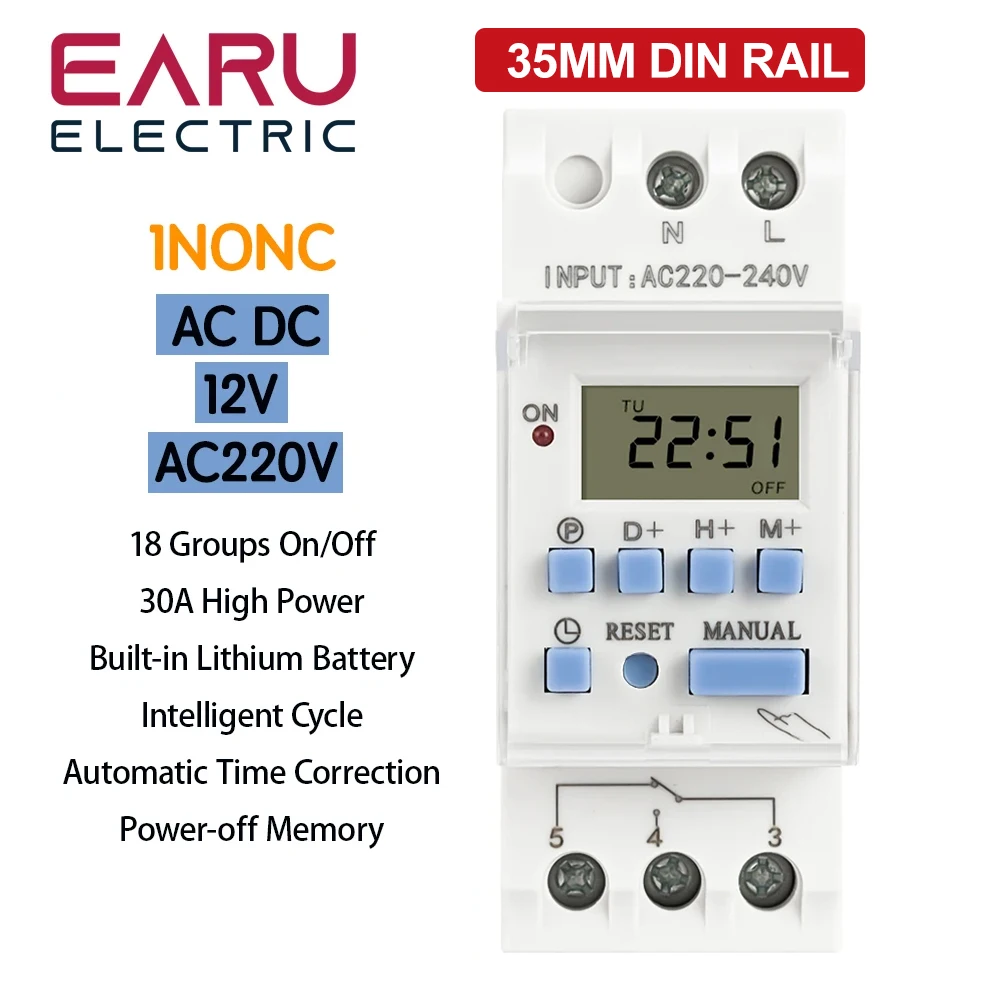 

THC15A~30A New type Din Rail 2 wire Weekly 7 Days Programmable Digital TIME SWITCH Relay Timer Control AC 220V 230V AC DC 12V