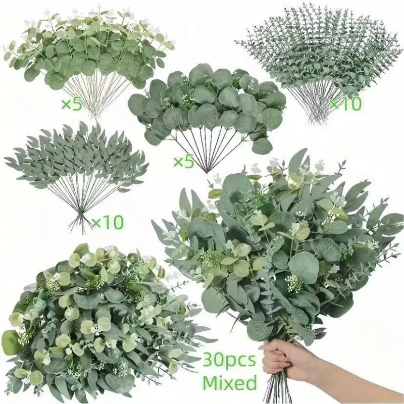 

Artificial eucalyptus leaves, faux willow leaves, eucalyptus leaves for home dining table floral arrangements and green plant de