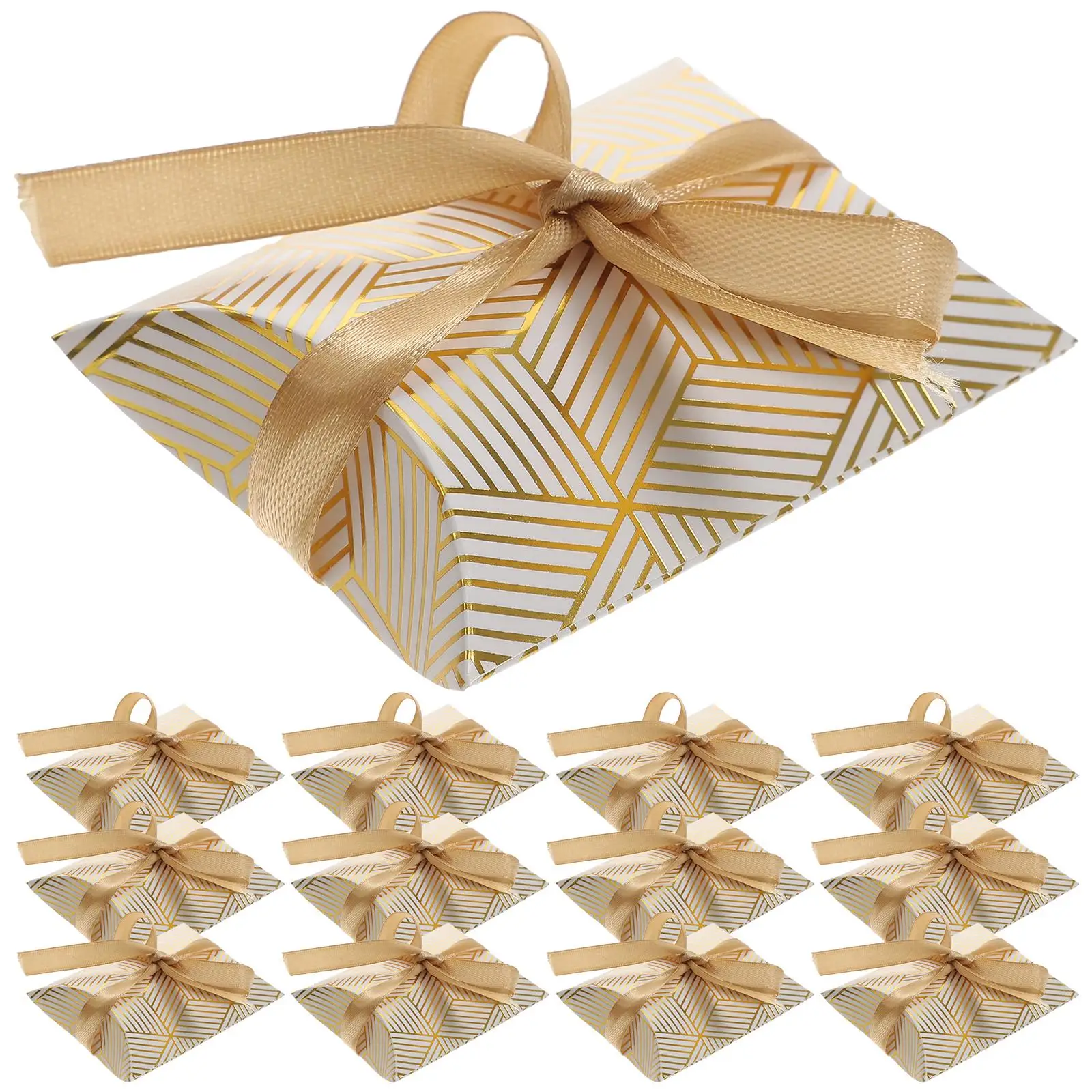 

50 Pcs Bronzing Pattern Gift Paper Candy Boxes Pillow Shape Wedding Goodies Boxes Party Favor Containers Lightweight Compact