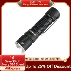 Sofirn SC33 5200 lumen LED torche XHP70.3 HI torche tactique Puissante torche rechargeable 21700 USB C avec interrupteur arrière E éclairage externe, puissante torche pour la chasse, la police, la défense personnelle