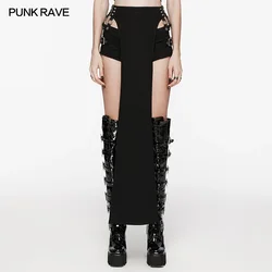 PUNK RAVE Women's Punk Cool Stretch Twill Shorts Suit with Removable Strap Sexy Personality Black Pantskirts Biker Skirts Women