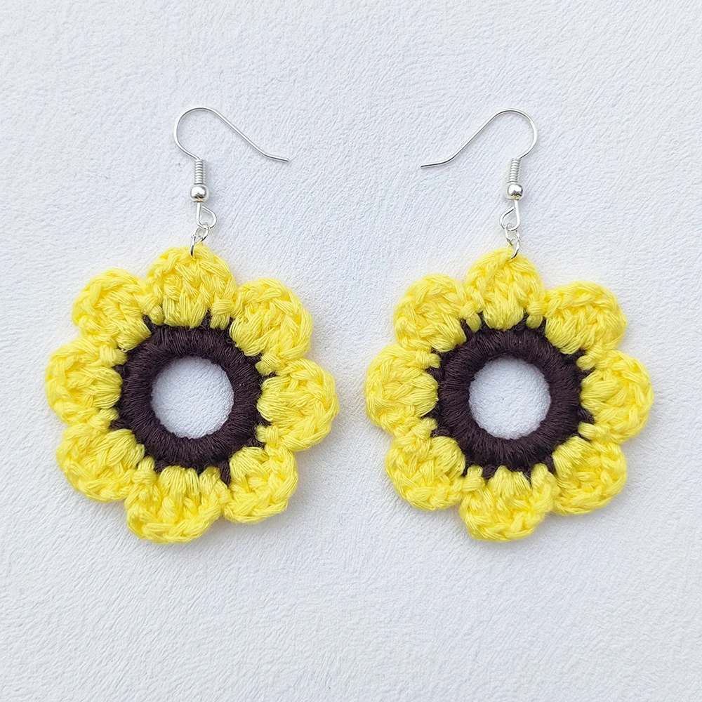 Women New Sunflower Earrings Crochet Boho Flower Earrings