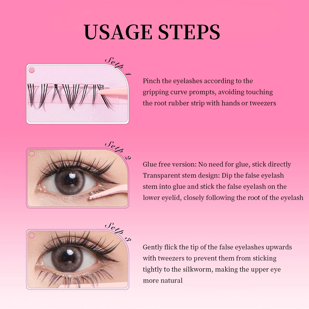 BQI Polaris C Curl Glue Free Eyelashes Light Thick Transparent Stem Lower Eyelashes, Natural Hair Flu Comic False Eyelashes