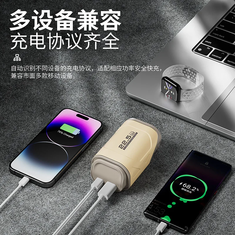 New Barrel Wall Plug Power Bank Lanyard Dual-purpose Fast Charging 10000 MAh Self-contained Cable Mobile Power Supply AC Plug