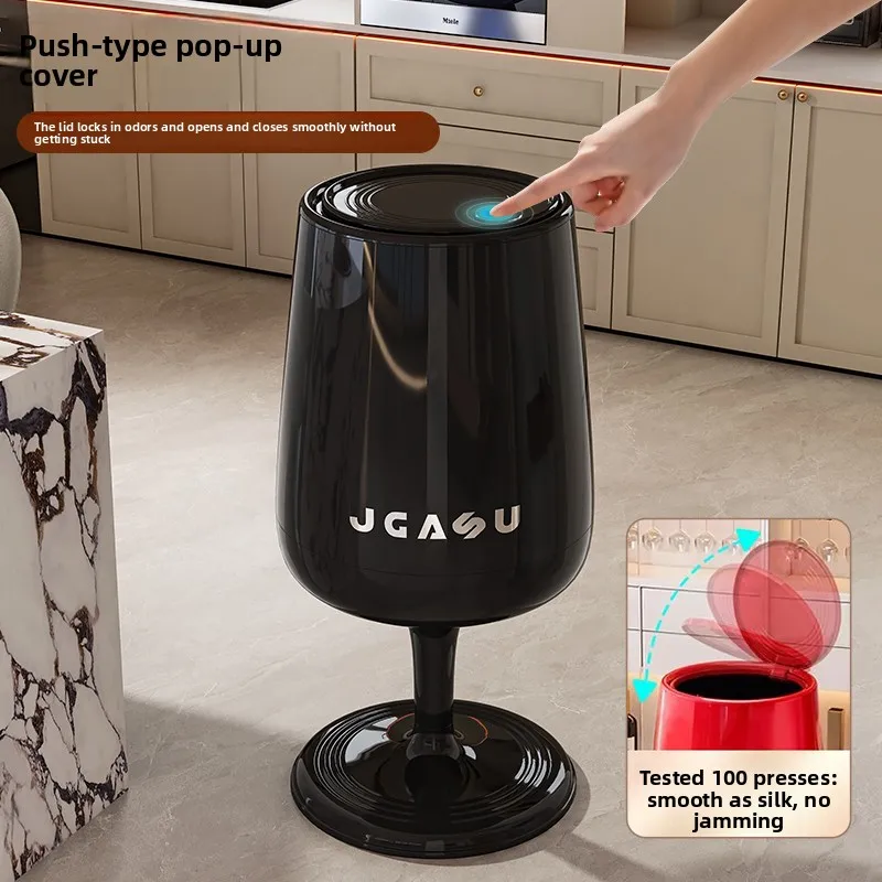 Creative Wine Glass Trash Can Home High-end Living Room with Lid Large Capacity and Trash Can Kitchen Trash Can Outdoors