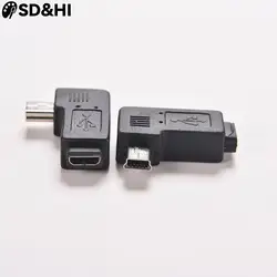 Mini USB tipo A macho para Micro B fêmea, 90 graus ângulo esquerdo adaptador