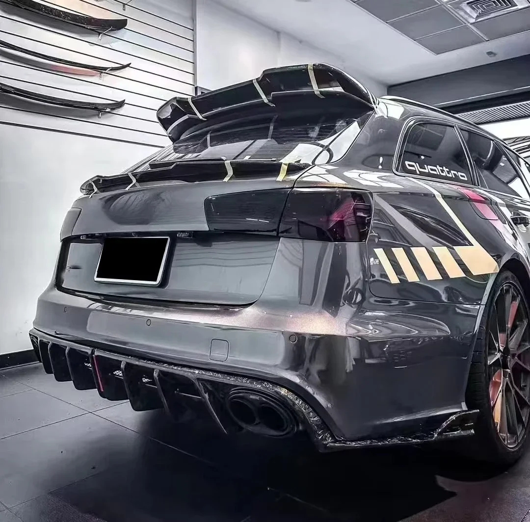 ForAudi RS6 C7 C7.5 Carbon Fiber Bumper Includes Tail Wing Middle Wing Top Wing with Exhaust Cut-Outs