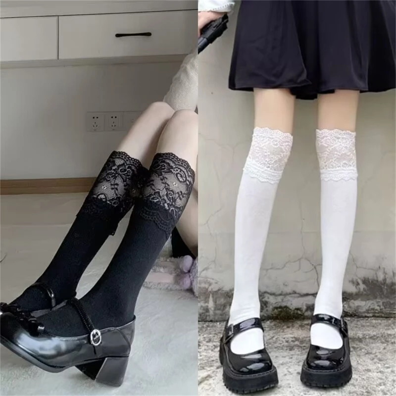 Sweet Thigh High Stocking,Lace Ruffle Frilly Knee High Socks Women Leg Warmers