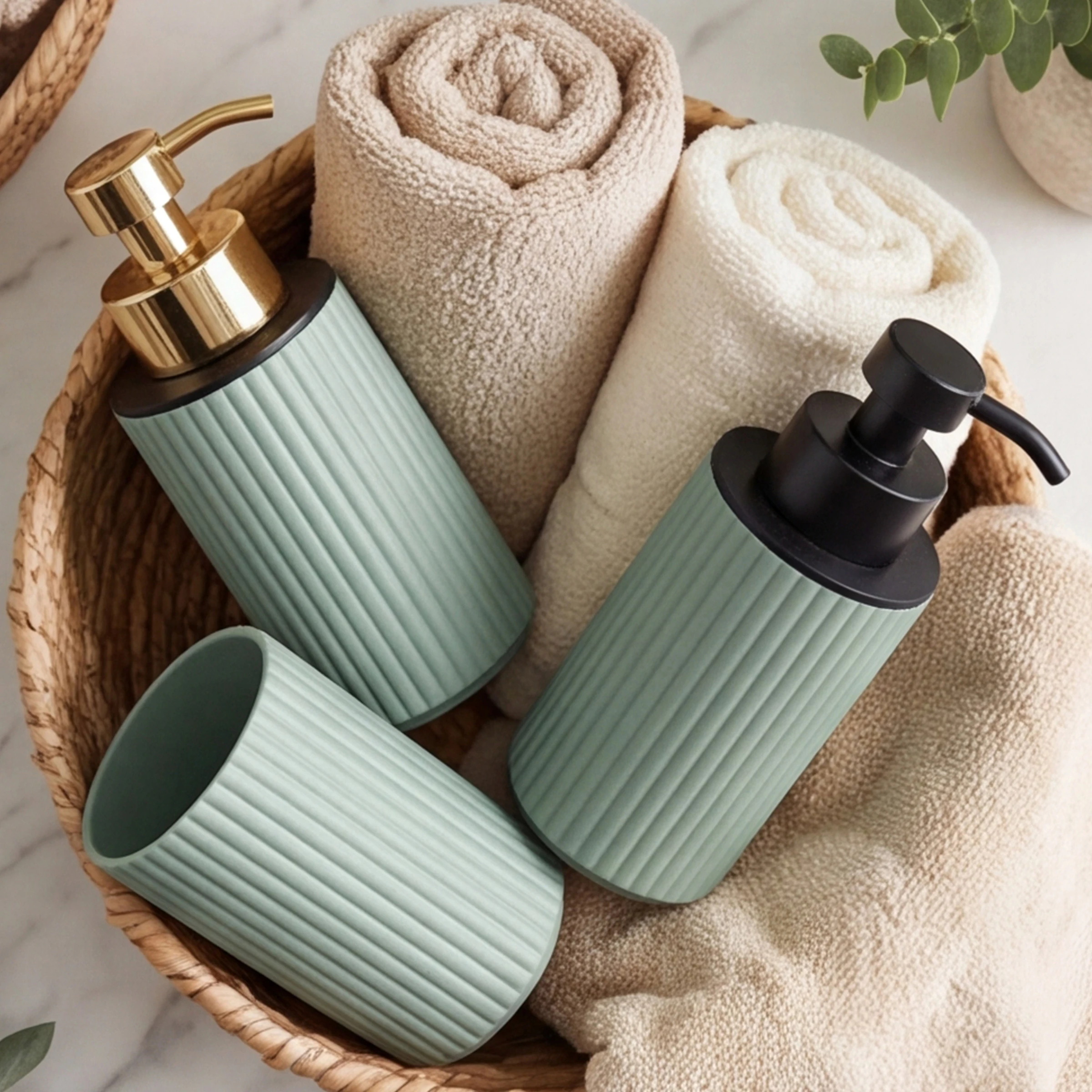 Bathroom Foam Soap Dispenser and Toothbrush Holder Set, Bathroom Accessory Foam Soap Dispenser & Oral‑care Toothbrush Cup view 6