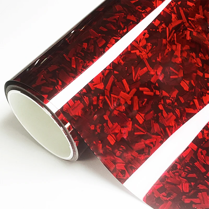 

Ultra Glossy PET Red Forged Carbon Fiber Vinyl Wrap Film With Air Release Self Adhesive DIY Car Motorcycle Furniture Sticker