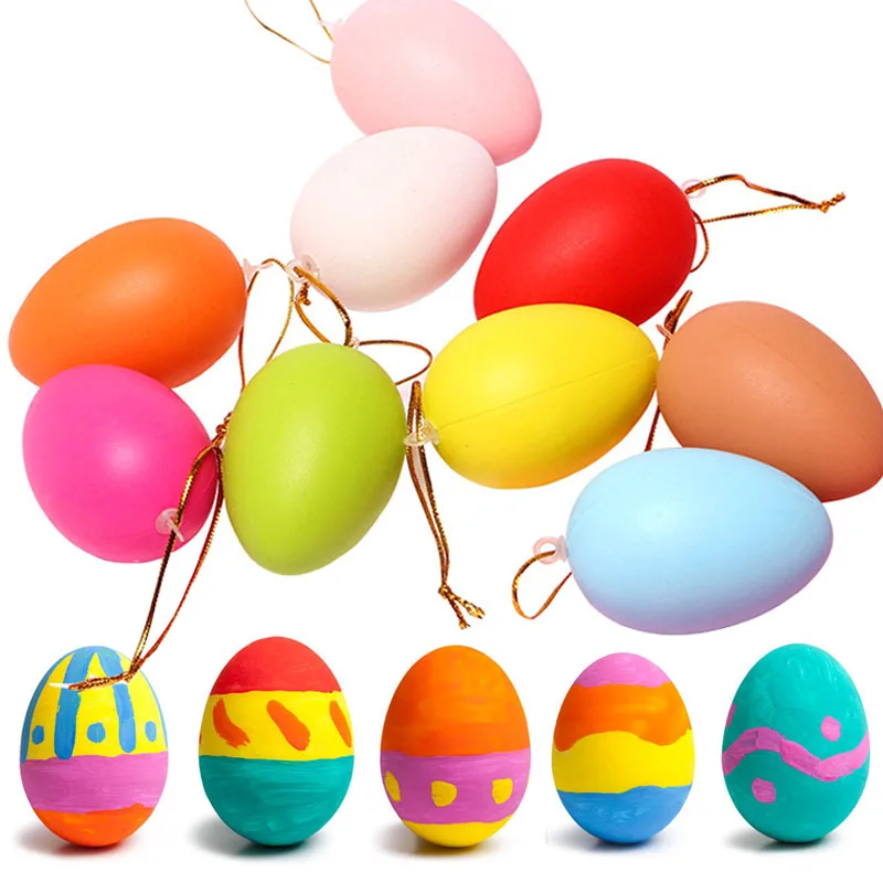 12pcs Colorful Easter Eggs Artificial Bunny Egg Kids Gift DIY Painting Crafts Easter Decoration For Home Birthday Party Supplies