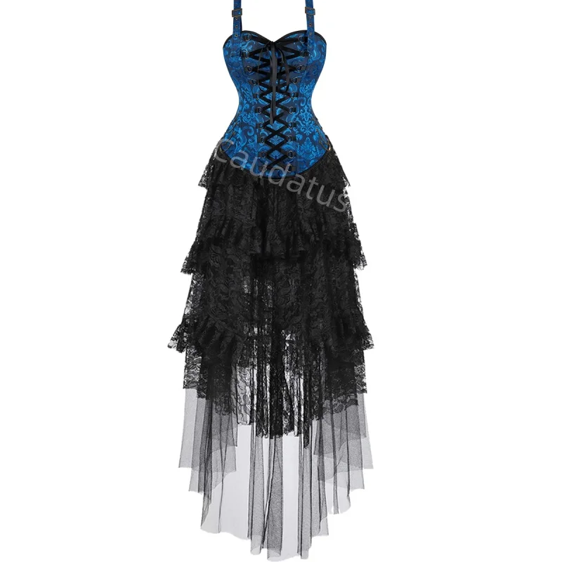 

Corset Dress Plus Size Long Skirt Set Sexy Bustier tie Retro Burlesque Gothic Vintage Halloween Costume printing Fashion Party