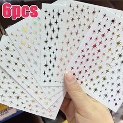 6Sheets Gold Silver Star Laser Nail Art Stickers Set 3D Bronzing Laser White Cross Starlight Y2K Nail Decals  Manicure Decor *&#