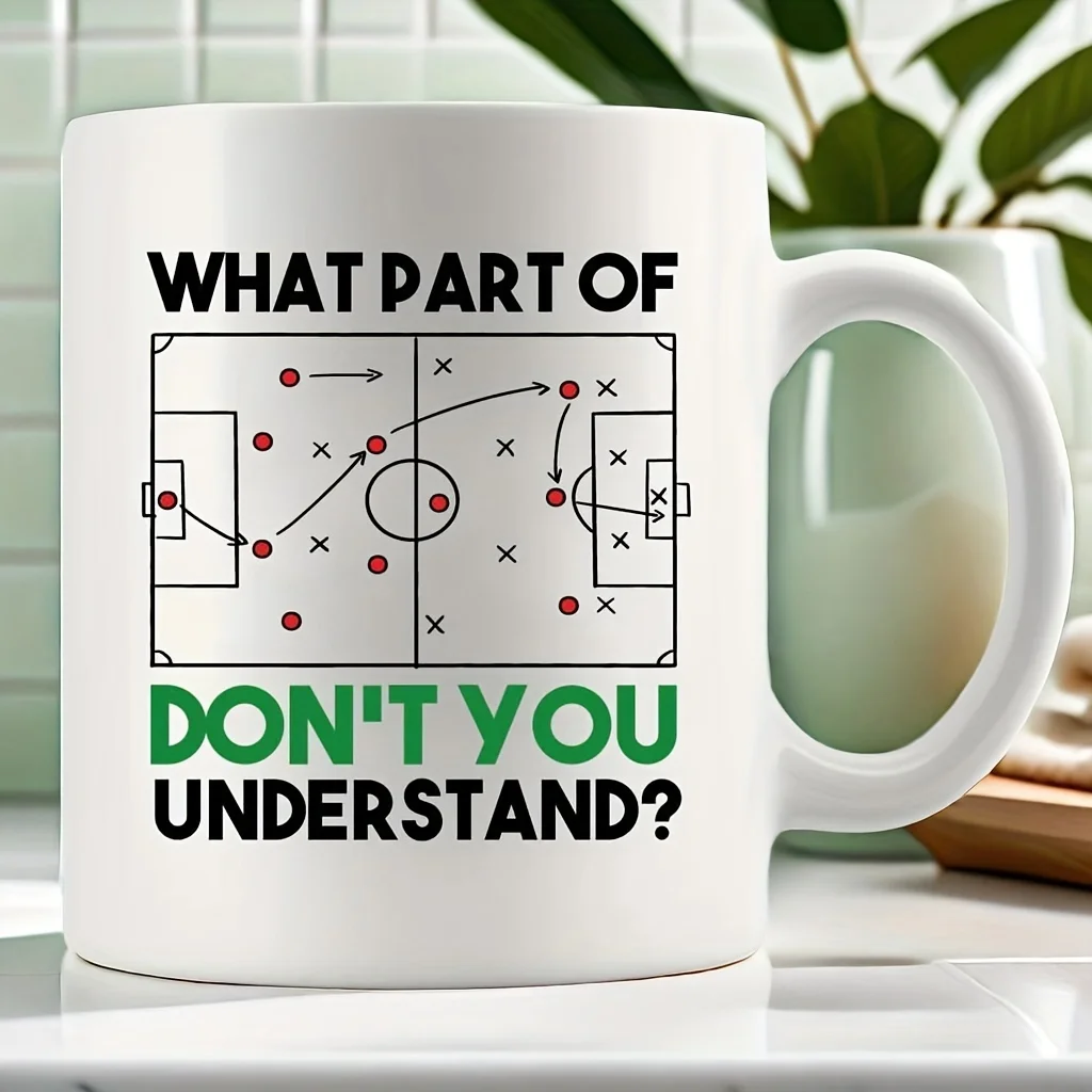 1pc Football Tactics Mug - 11oz Ceramic Coffee Cup with Football Play Diagram - Machine Washable - Reusable