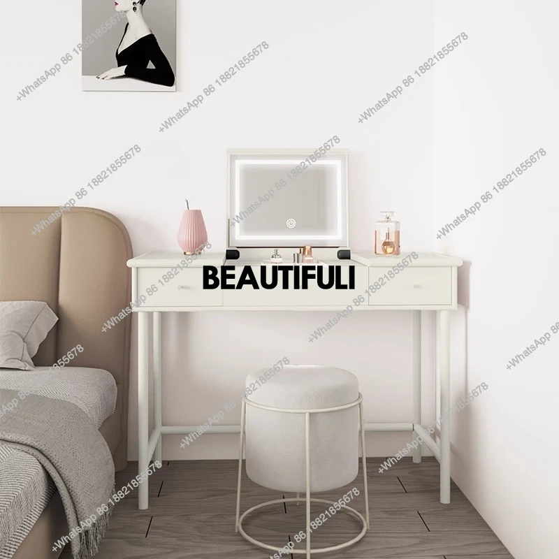 Solid wood dresser bedroom modern simple computer desk integrated light luxury flip mirror with light