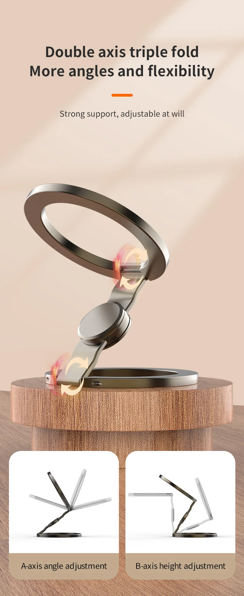 Für MagSafe Doppelseitiger Magnetischer Handyring-Halter Tragbarer Faltbarer Handyständer Handy-Zubehör Stützhalterung Griff – Detail 9