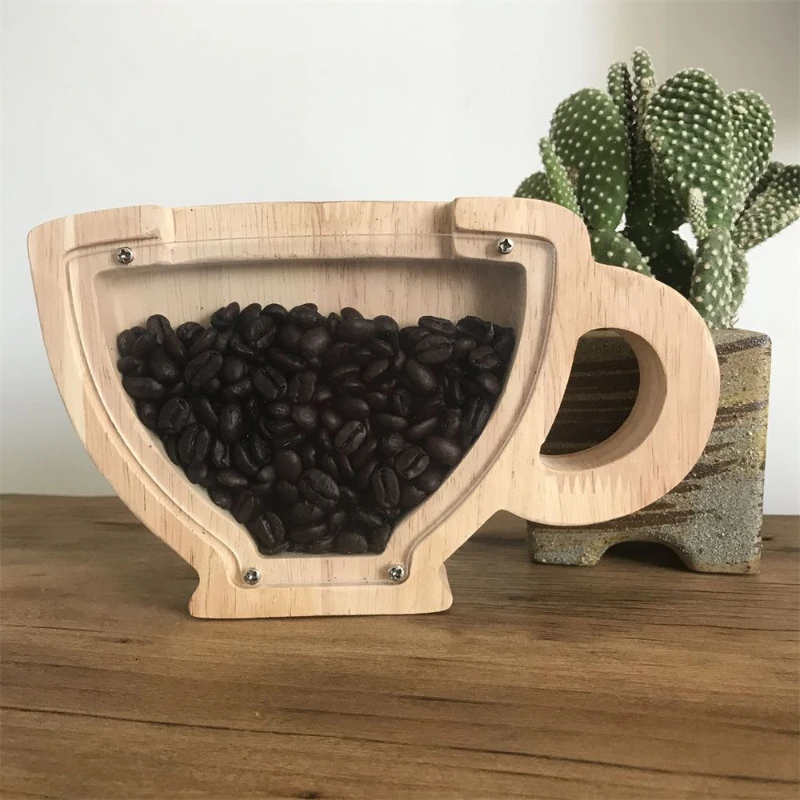 INS Oak Coffee Bean Storage Jar Tea Cup Piggy Bank Decoration Coffee Shop Tip Jar