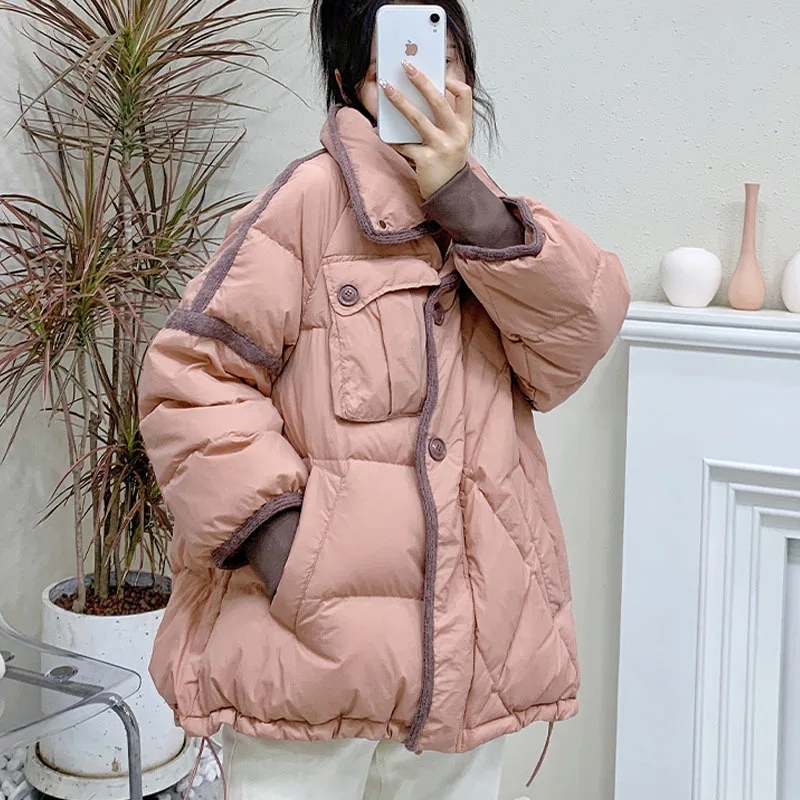 2023 New Women Cotton Padded Casual Jacket Female Warm Parkas Loose Thick Outwear Korean Fashion Short Coat