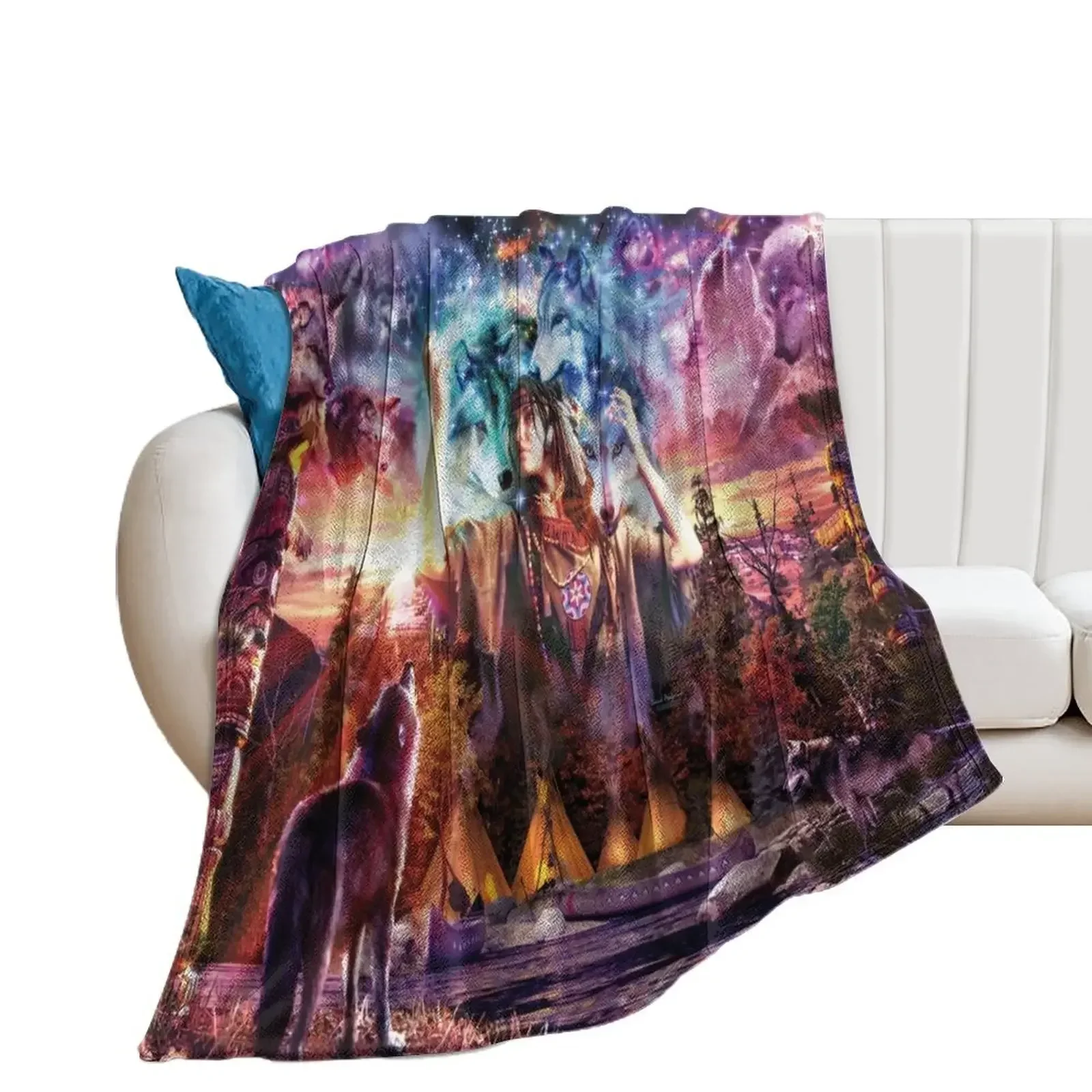 

Wolf Maiden Throw Blanket funny gift Flannel Loose Sofa Quilt Blankets