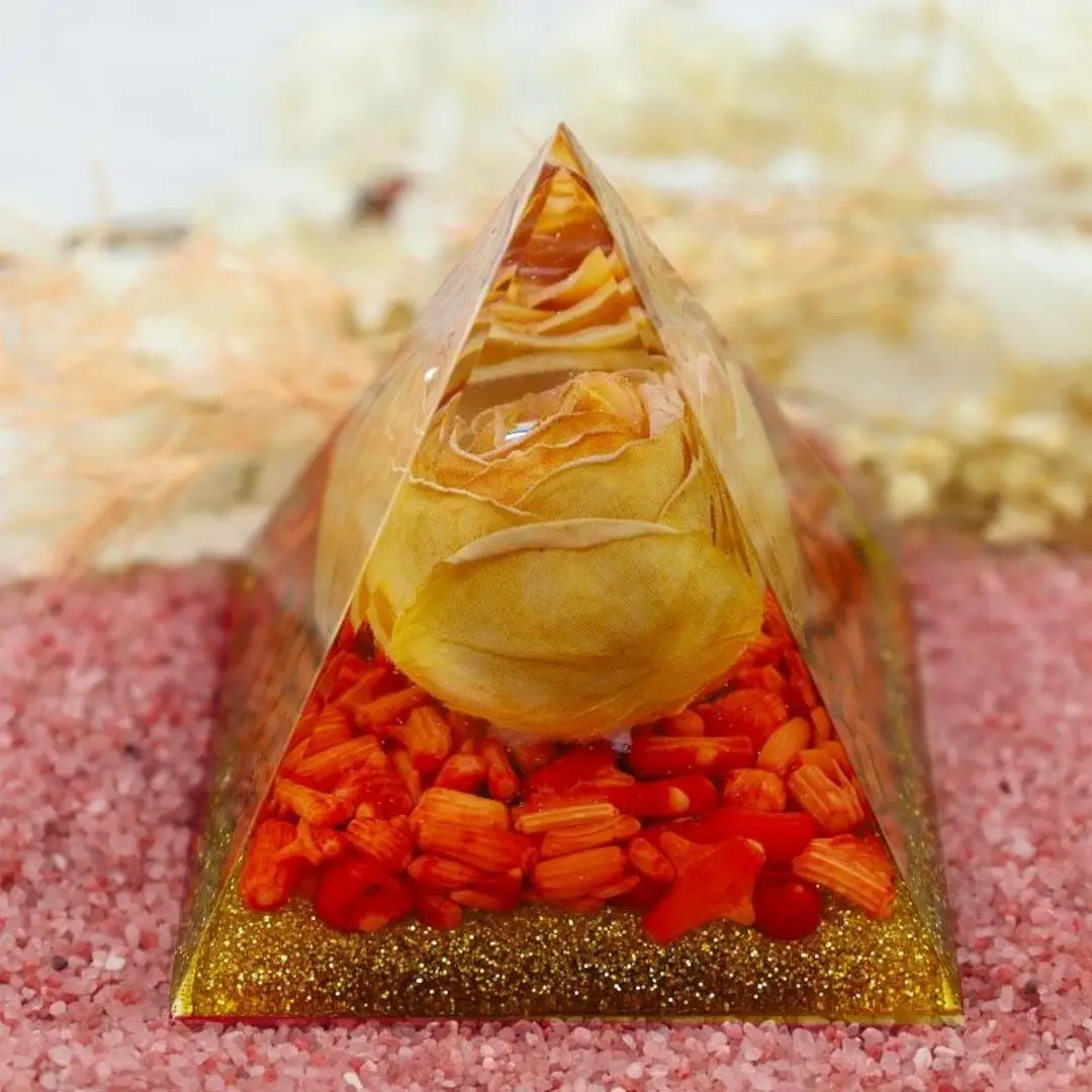 1 قطعة هرم أورجونيت طبيعي كريستال جوهرة الهرم الراتنج برج الحلي للمنزل مكتب سطح المكتب الديكور ، أورجونيت الورد الهرم