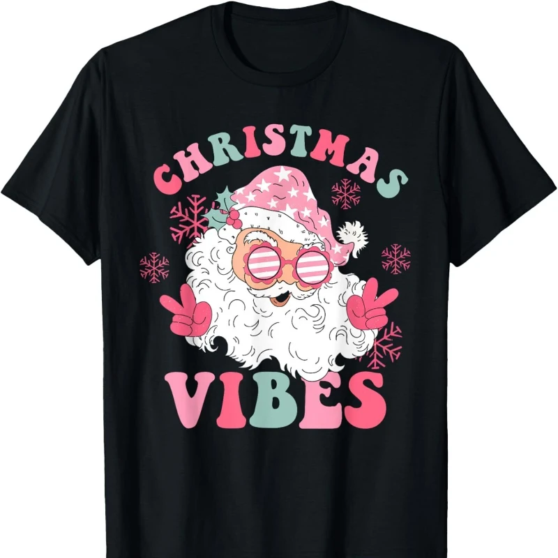 

Retro Groovy Santa Claus Christmas Vibes Gift Unisex Cotton T-Shirt Men and Women Short Sleeve Fashion Soft Ideal Comfortable