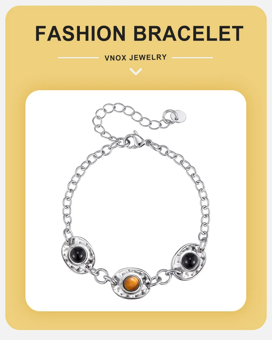 Vnox Natürliches Tigerauge-Obsidian-Armband, Edelstahl Verstellbare Kette Handgelenk-Schmuck Geschenk für Frauen Männer Tägliches Tragen – Detail 1