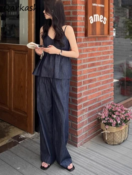 Broeksets voor dames Slouchy Casual Nieuwe collectie Zomer Effen Crop Tops All-match Mode Koreaanse stijl Elastische taille Basic Dagelijks