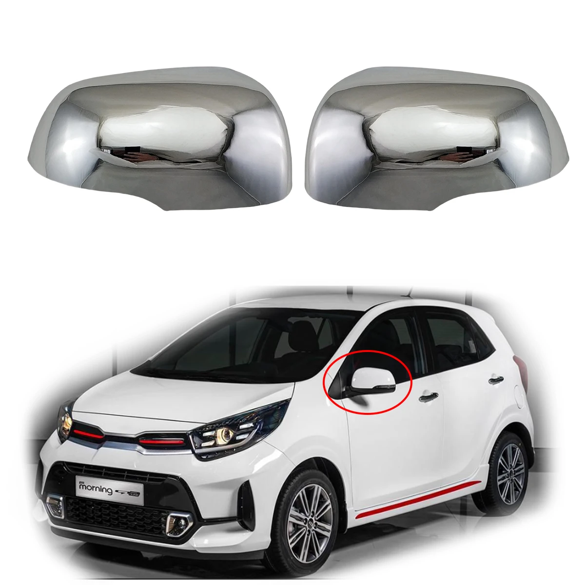 

For Kia Picanto Morning 2012 2014 2015 2016 2017 2019 2020 2022 Chrome Plated Car Accessories Door Mirror Cover Trim Paste Style