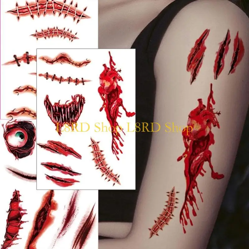 

L8RD Water Resistant Tattooed Stickers False Bloody Wound Sticker for Halloween Party
