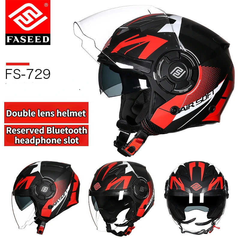 FASEED Motorcycle Helmet Men Women Double Lens Large Size Half Helmet All Seasons Sun Protection Electric Vehicle Cool Helmet