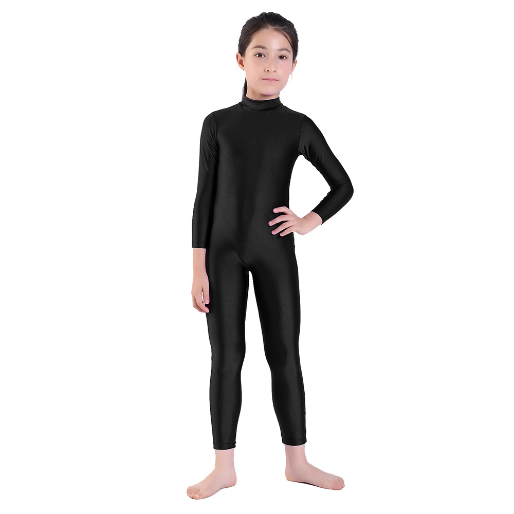 AOYLISEY Kids Ballet Skate Dance Unitard Girls Gymnastics Full Body Leotard Black Long Sleeve Bodysuit Children Jumpsuit Wear