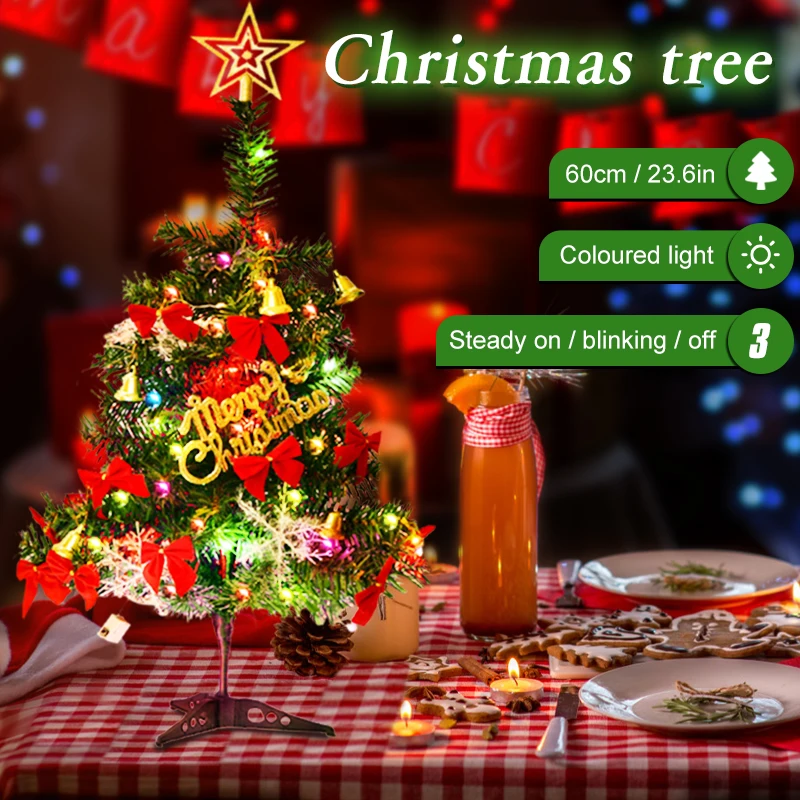 Mini Christmas Tree Set with LED Light Desktop Christmas Tree Ornaments Balls DIY Christmas Decorations for Home Office Party