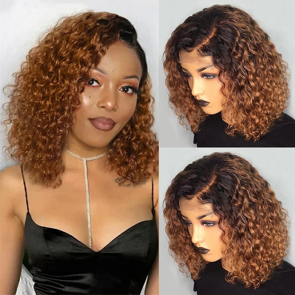 

Colored Curly Bob Wigs For Women Preplucked Natural Hairline Malaysia 1b/30 T Part Glueless Curly Human Hair Bob Wig Can Be Dyed