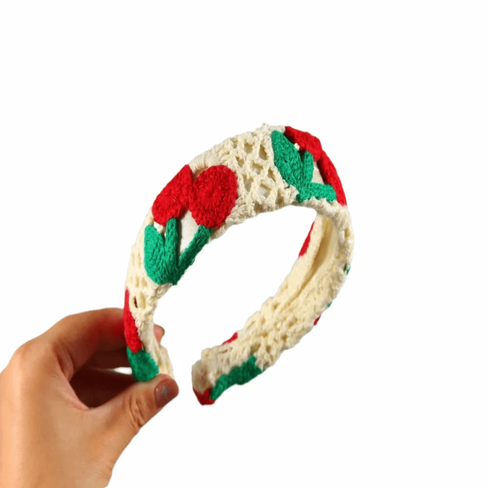 

New Soft Knitted Headband Embroidery Flower Handmade Female Ethnic Hairband Hair Accessories for Women Girls