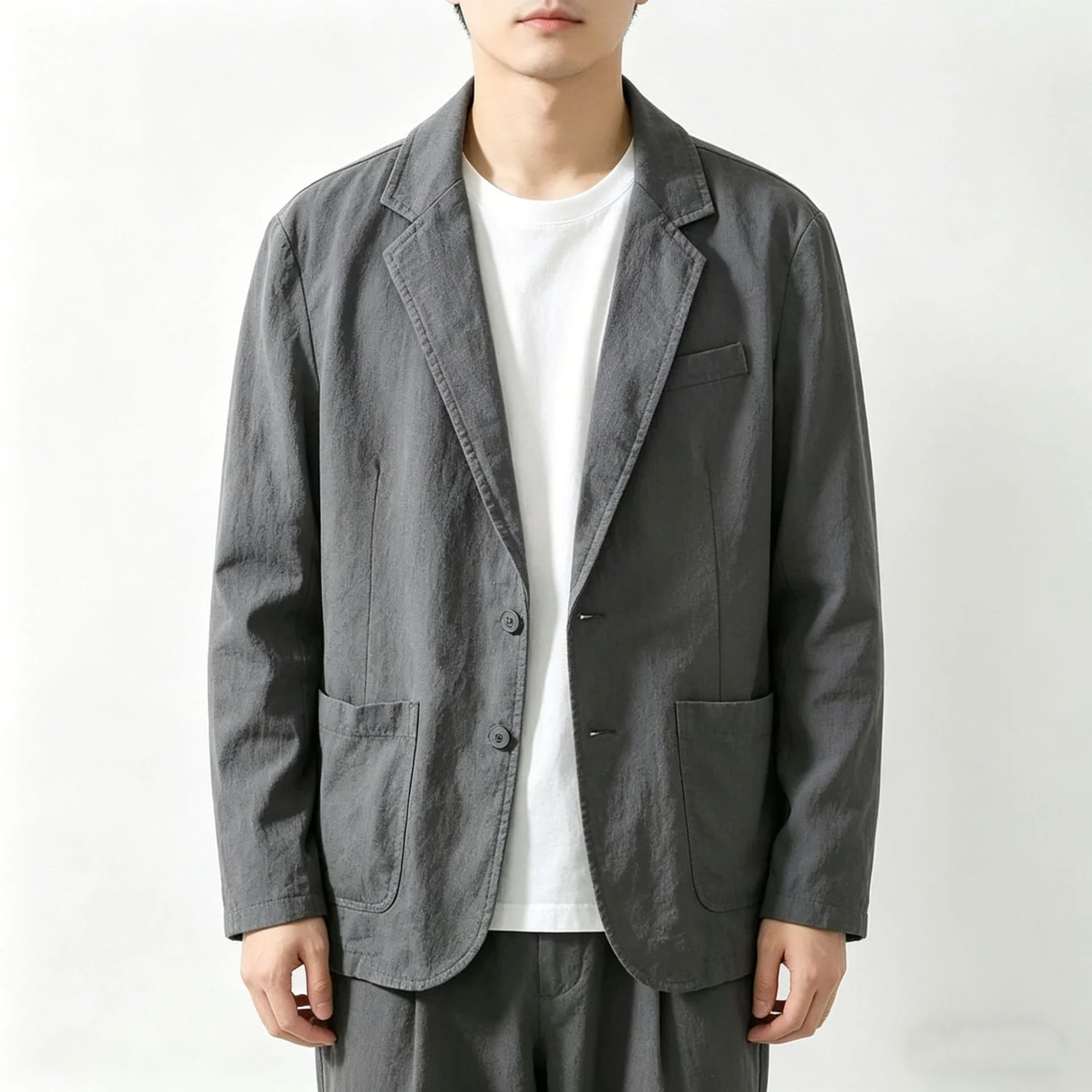 Herren 100% Baumwolle Leichter Blazer mit Revers, Lässige Anzugsjacke, Atmungsaktive Einfarbige Oberbekleidung in Verschiedenen Farben – Detail 5