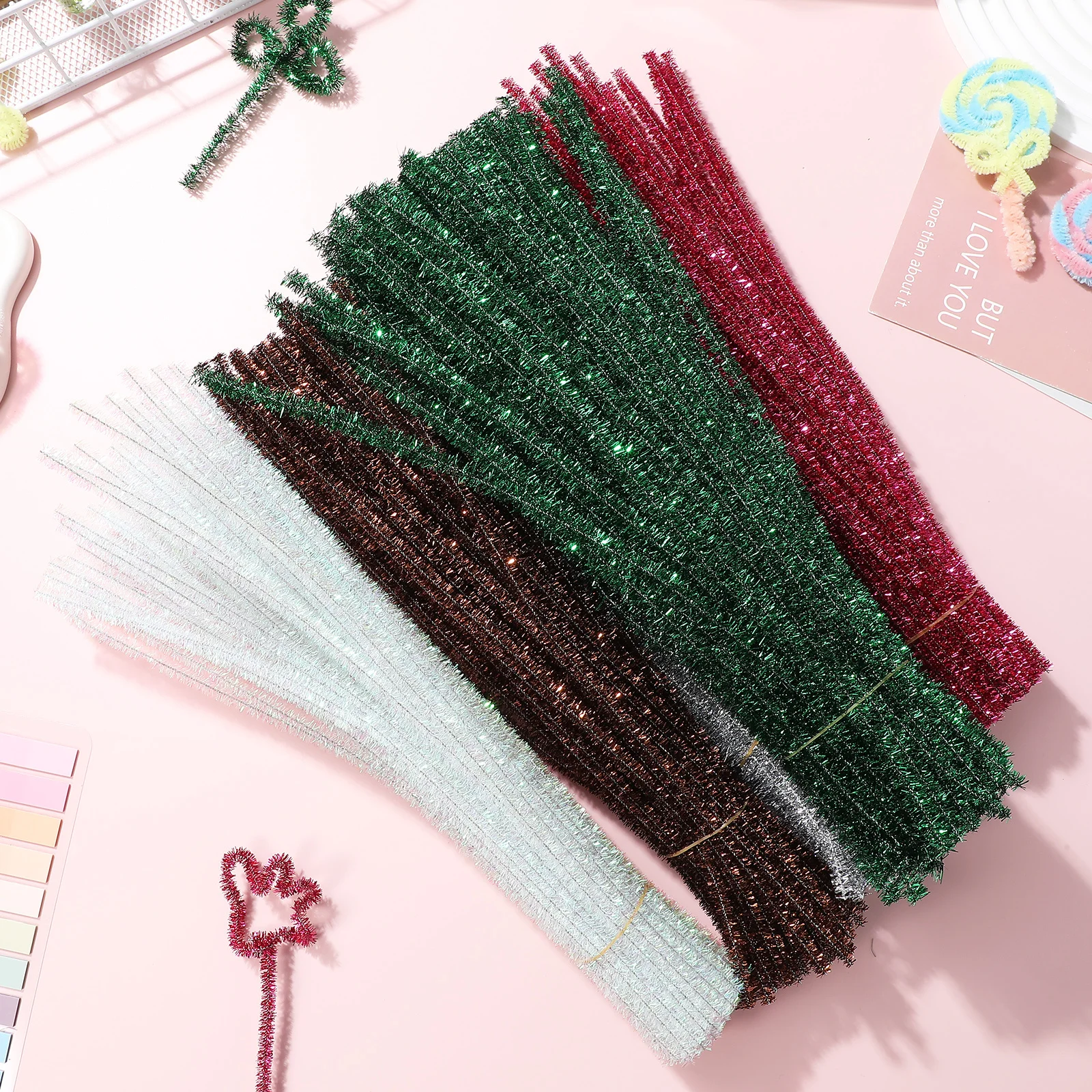 

500Pcs Tinsel Pipe Cleaners Metallic Twist Wire Bulk Flexible Sticks for Crafts Decorations DIY Accessories Sparkly Craft