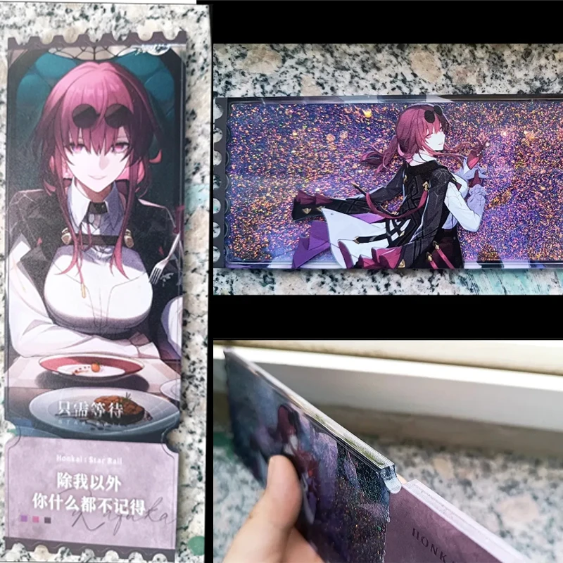 Honkai:Star Rail Train Ticket Double-sided Pattern Beautiful Waterfall Quicksand Ticket Stand Figure Model Acrylic Desktop Decor