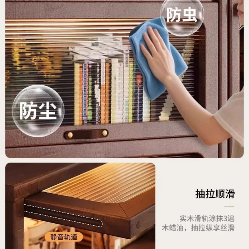 Mid Century Floor Standing Solid Wood Bookcase Glass Display Cabinet Dust Proof Storage Rack For Living Room Study Home Decor