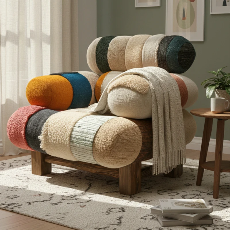 

Modern simple color matching plush sofa designer living room single chair