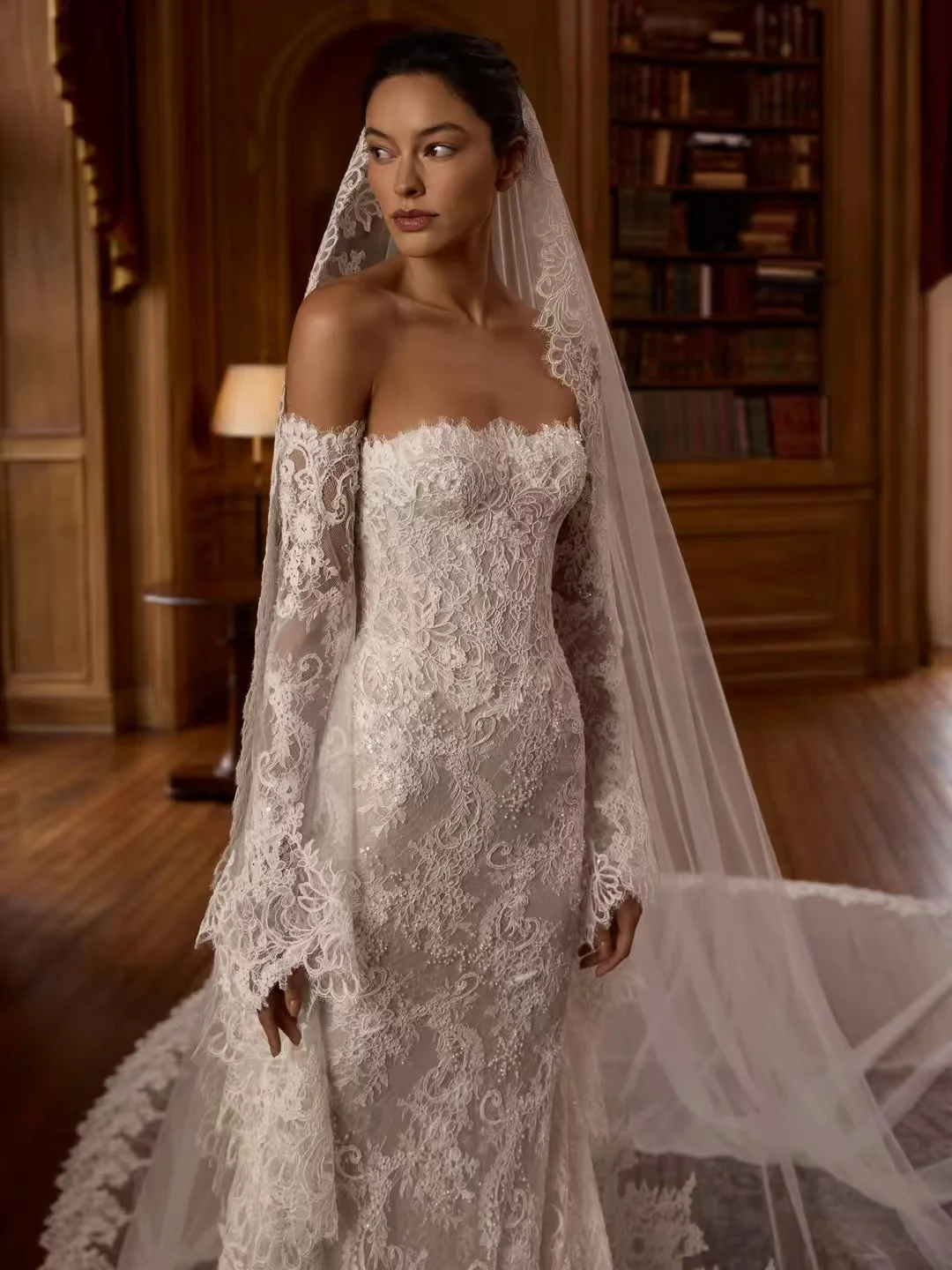 2026 New Off Shoulder Mermaid Wedding Dress Long Sleeve Vestido De Novia Vintage Elegant Bridal Gown Amanda Novias Official Dres
