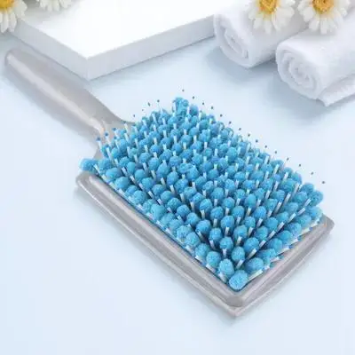 

Hair Brush Blue Ergonomic Handle For Fine Thin Hair Cuts Drying Time In Half Smooth Silk Finish Paddle Dry