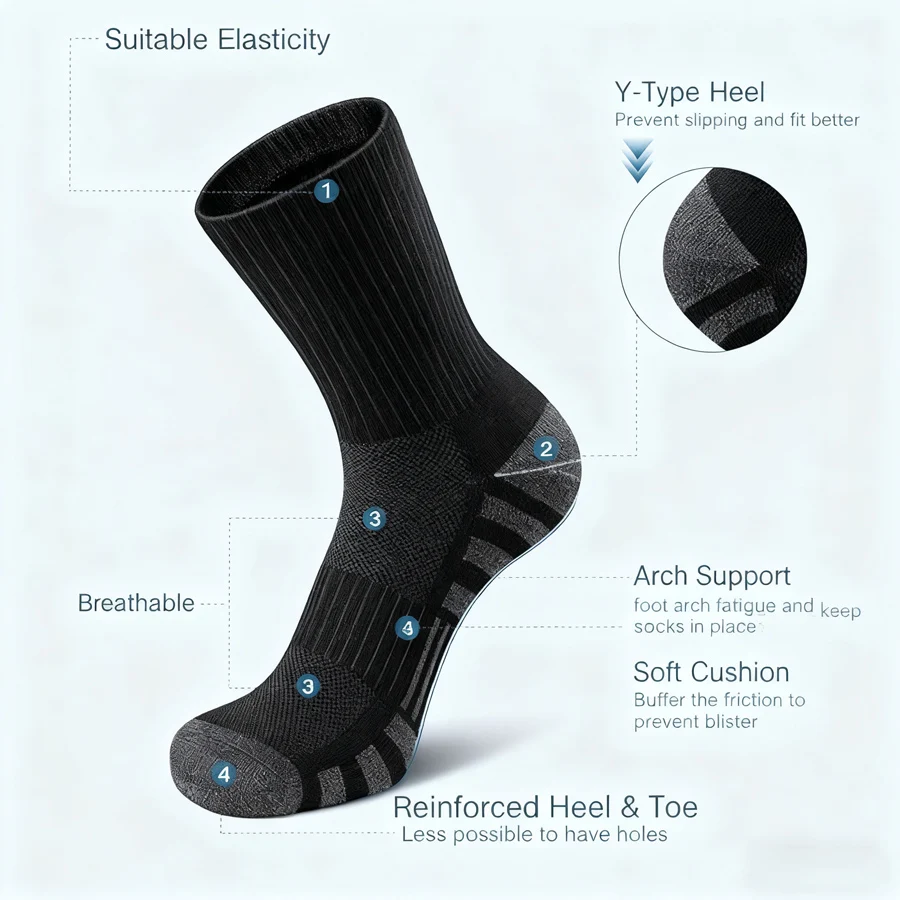 Full Cushion Crew Socks for Men Athletic Work Boots Heavy Duty Steel Toe EU 40-45 Thick Warm Moisture Wicking Control Cushioned.