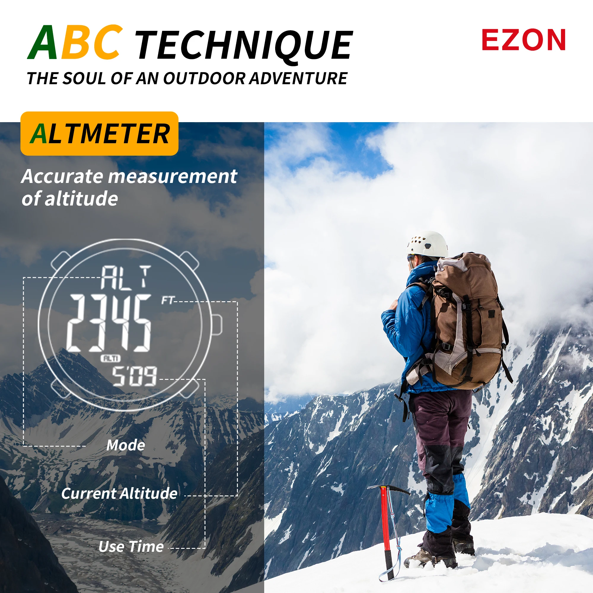 EZON H001 Men\'s Hiking Sports Digital Watch Running Swimming with Altimeter Barometer Compass 5ATM