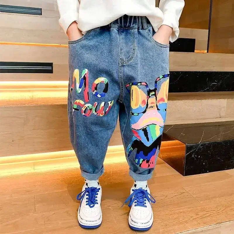 

Children's Jeans Spring and Autumn 2025 New Children's Casual Pants Boys and Babies Loose Print Pants 3-9Y
