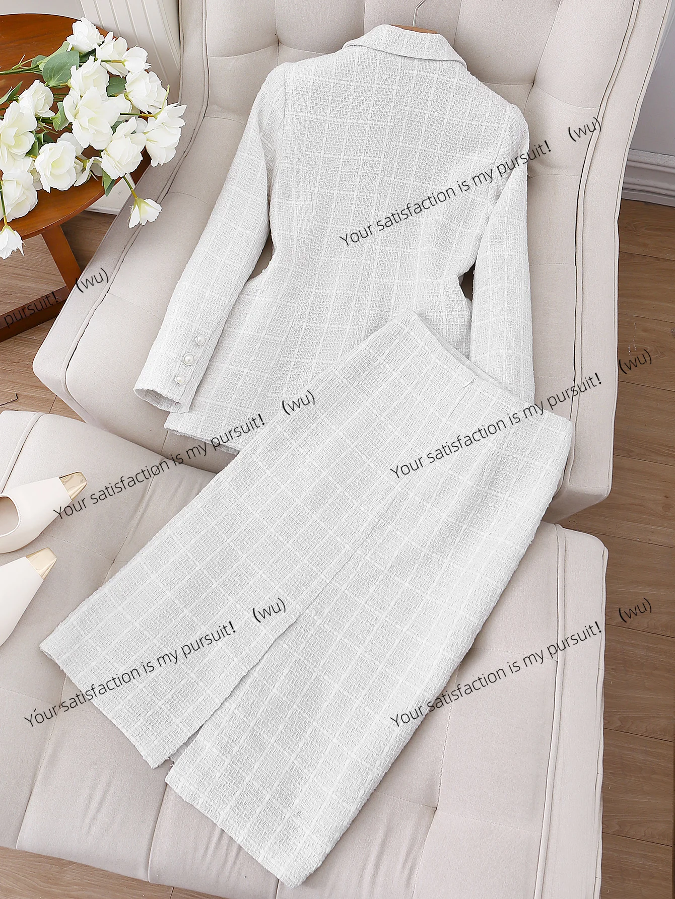 Fashionable and elegant urban regular fit lapel collar long sleeves solid color elegant jacket suit jacket and skirt set (belt n