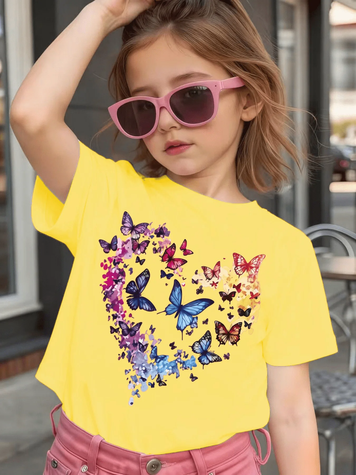 Parent Child T Shirt Colorful Butterfly Heart Shape Art Print Boys Girls Soft Short Sleeve Trendy Daily Wear Casual Kids Tops