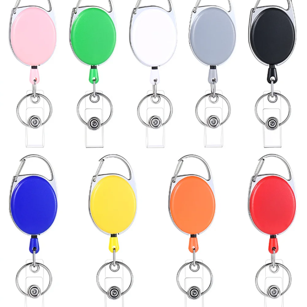 Metal Zinc Alloy Retractable Badge Holder Oval Matte Keychain Reel For ID Access Card Clip Office Utility Tools