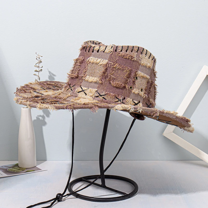 Chapeau de soleil à carreaux en Denim, casquette seau à large bord, chapeau de Cowboy occidental, protection solaire, Camping en plein air, voyage, chapeau de pêcheur